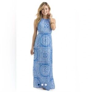 Vineyard Vines Silk Blue Sand Dollar Print Maxi Halter Coastal Dress Size 2 NEW